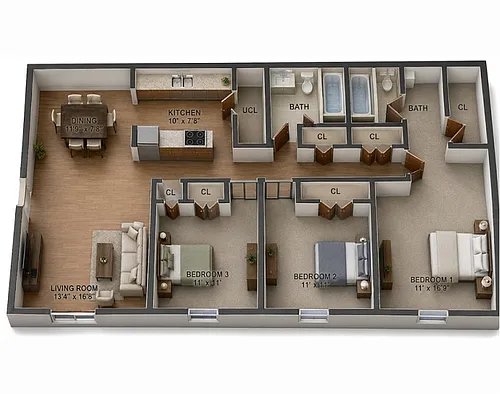 Floor plan 3 Bed 2 Bath