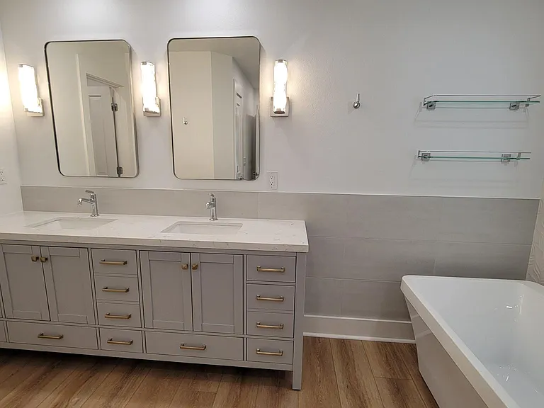 7 Foot Dual Vanity, Linen Closet for Extra Storage not Pictured