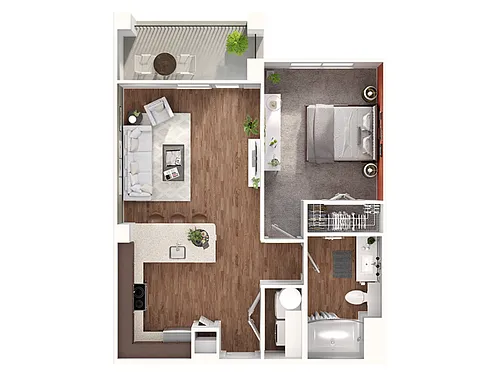 Floor plan 1 Bed, 1 Bath B (140% Income Restricted)