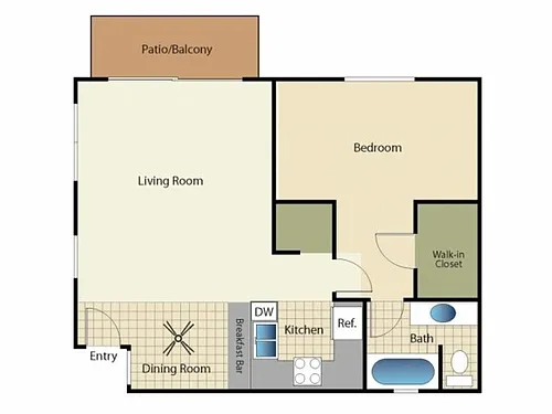 Floor plan 1 Bedroom 1 Bath - 11A