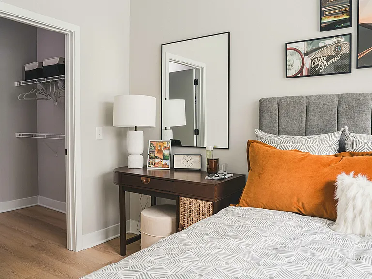 Enhance your organization in style with custom built-in shelving, conveniently located just off the bedroom at Modera Germantown.