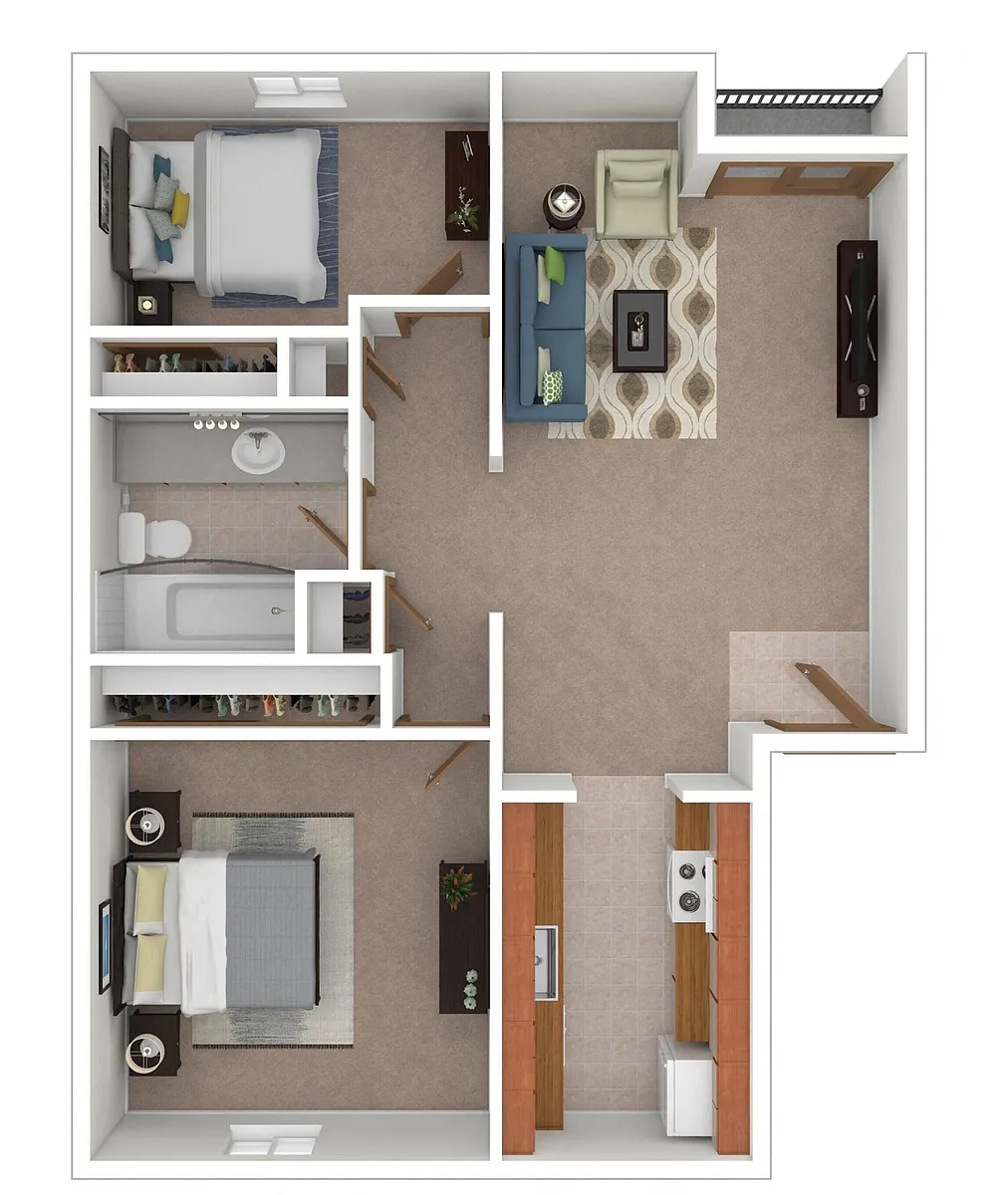 Floor plan 2 Bedroom, 1 Bath Large