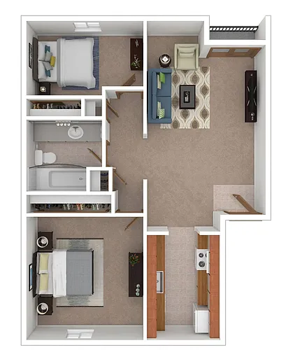 Floor plan 2 Bedroom, 1 Bath Large
