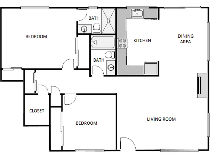 Floor plan 2 Bed / 2 Bath: Type A