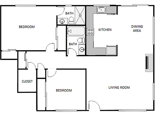 Floor plan 2 Bed / 2 Bath: Type A