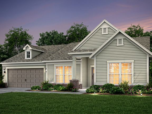 Candler Exterior HR2G features hardie siding, brick, covered front door and 2 car front load garage
