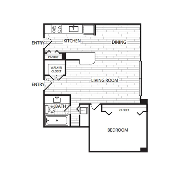 Floor plan 1 Bedroom, 1 Bath 905 SF A7G