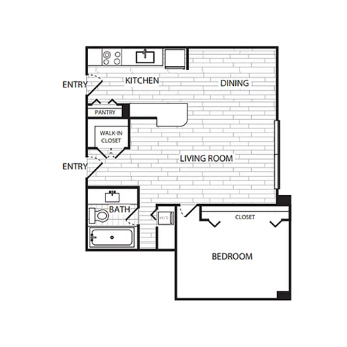 Floor plan 1 Bedroom, 1 Bath 905 SF A7G