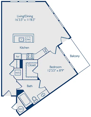 Floor plan 1 Bed 1 Bath A1Q