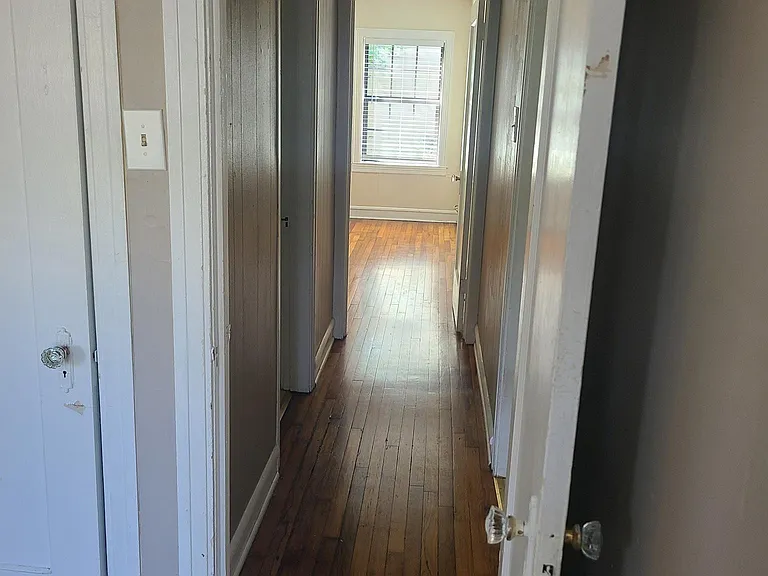 Front bedroom to back bedroom, bathroom on the left.