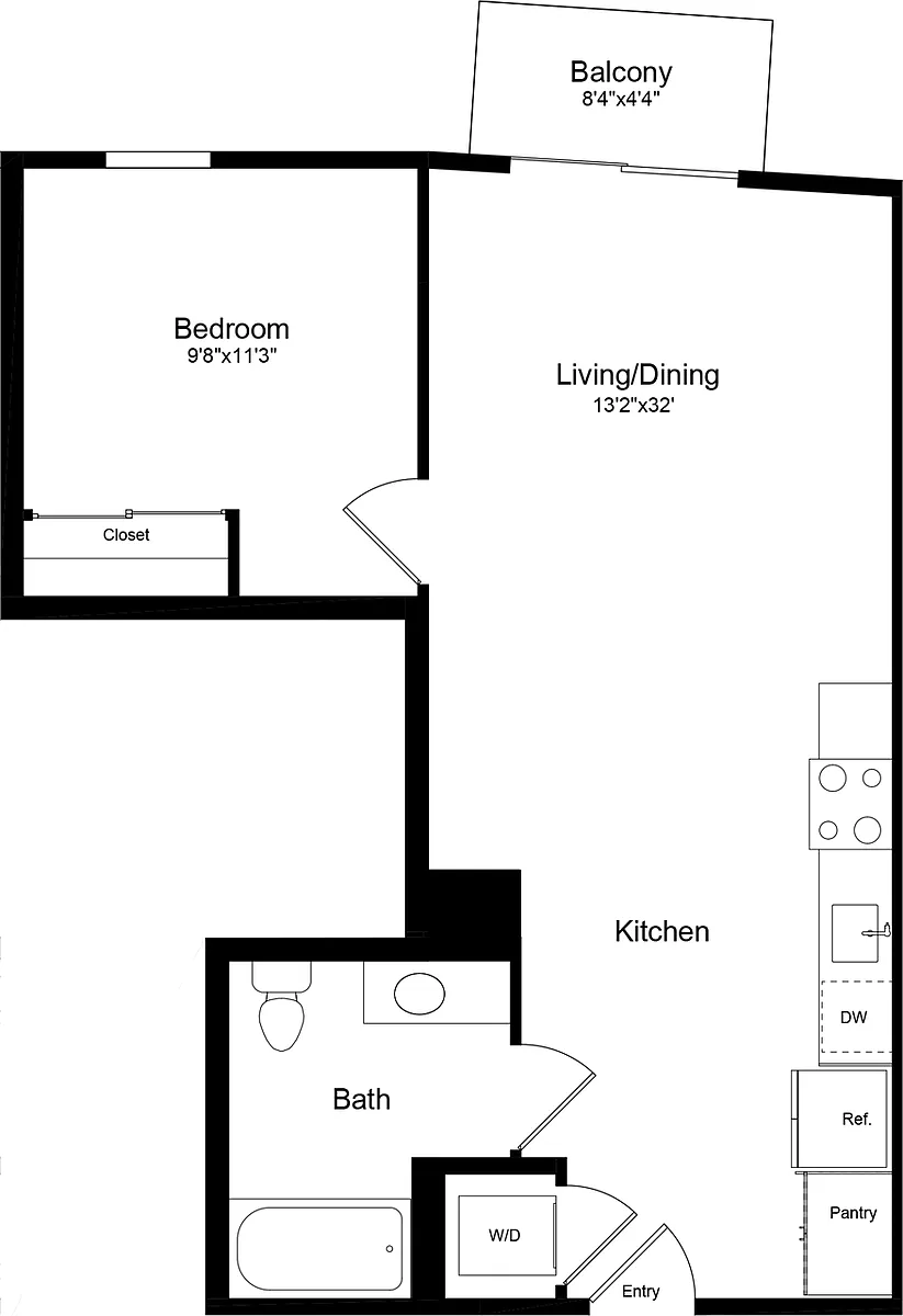 Floor plan 1B with Balcony