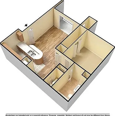 Unfurnished 3D 1-Bedroom Floor Plan Unfurnished 3D 1-Bedroom Floor Plan