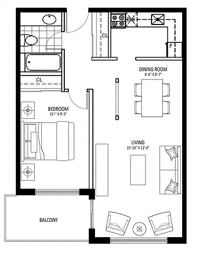 Floor plan 8675 French - Plan B 1 Bed 1 Bath