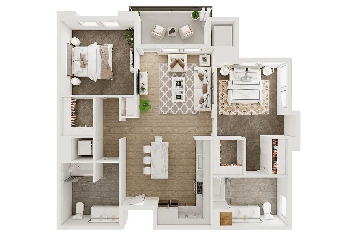 Floor plan 2BD, 2BTH B2.1