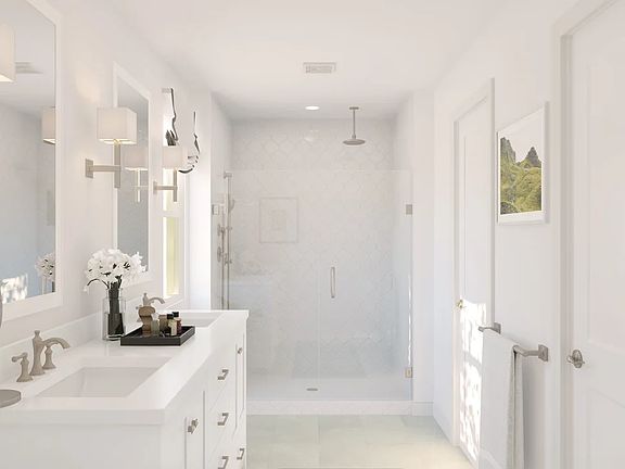 Primary bath with glass shower enclosure