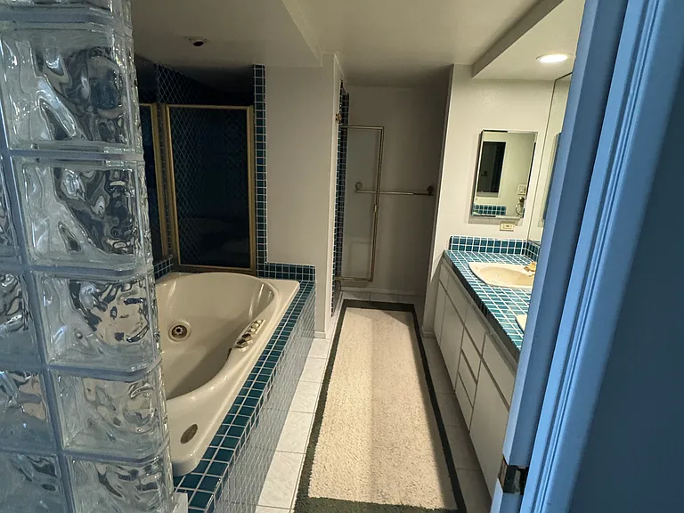 Master bathroom viewed from master bedroom.