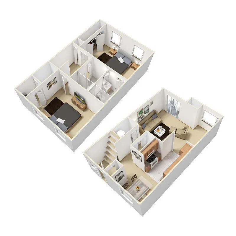 Floor plan 2 Bedroom, 2 Bathroom Townhome