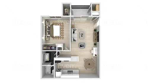 Floor plan 1Bed 1 Bath 687sf