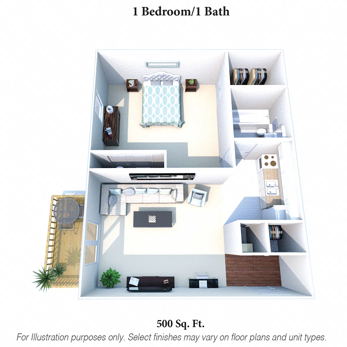 Floor plan 1 Bedroom 1 Bath - 500SqFt