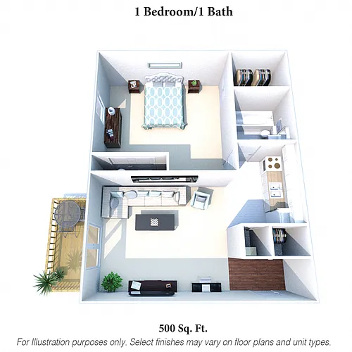 Floor plan 1 Bedroom 1 Bath - 500SqFt