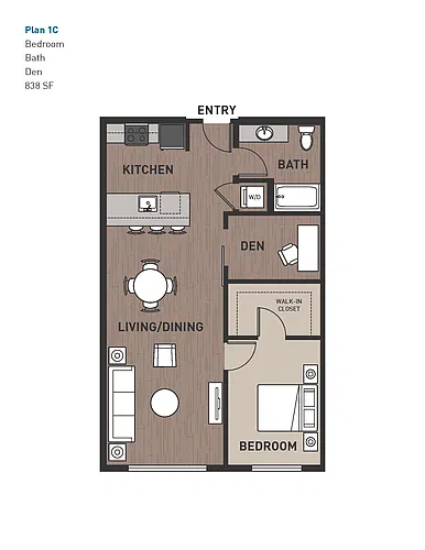 Floor plan 1 Bedroom Plan 1C
