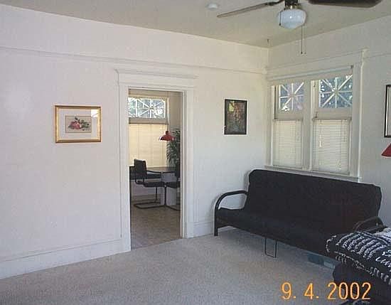 Looking from the living room into the kitchen