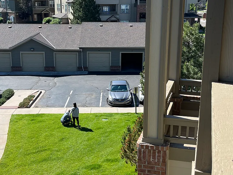View of the detached garage from the patio