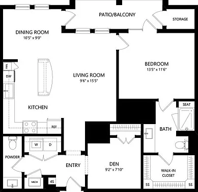 Floor plans are artist's rendering. All dimensions are approximate. Actual product and specifications may vary in dimension or detail. Not all features are available in every apartment. Prices and availability are subject to change. Floor plans are artist