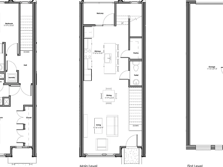 *Floor plate from one of the adjacent 2br/2.5bath townhomes to use as a reference. Layout is the exact same minus the walk-in pantry that is shown in the kitchen.