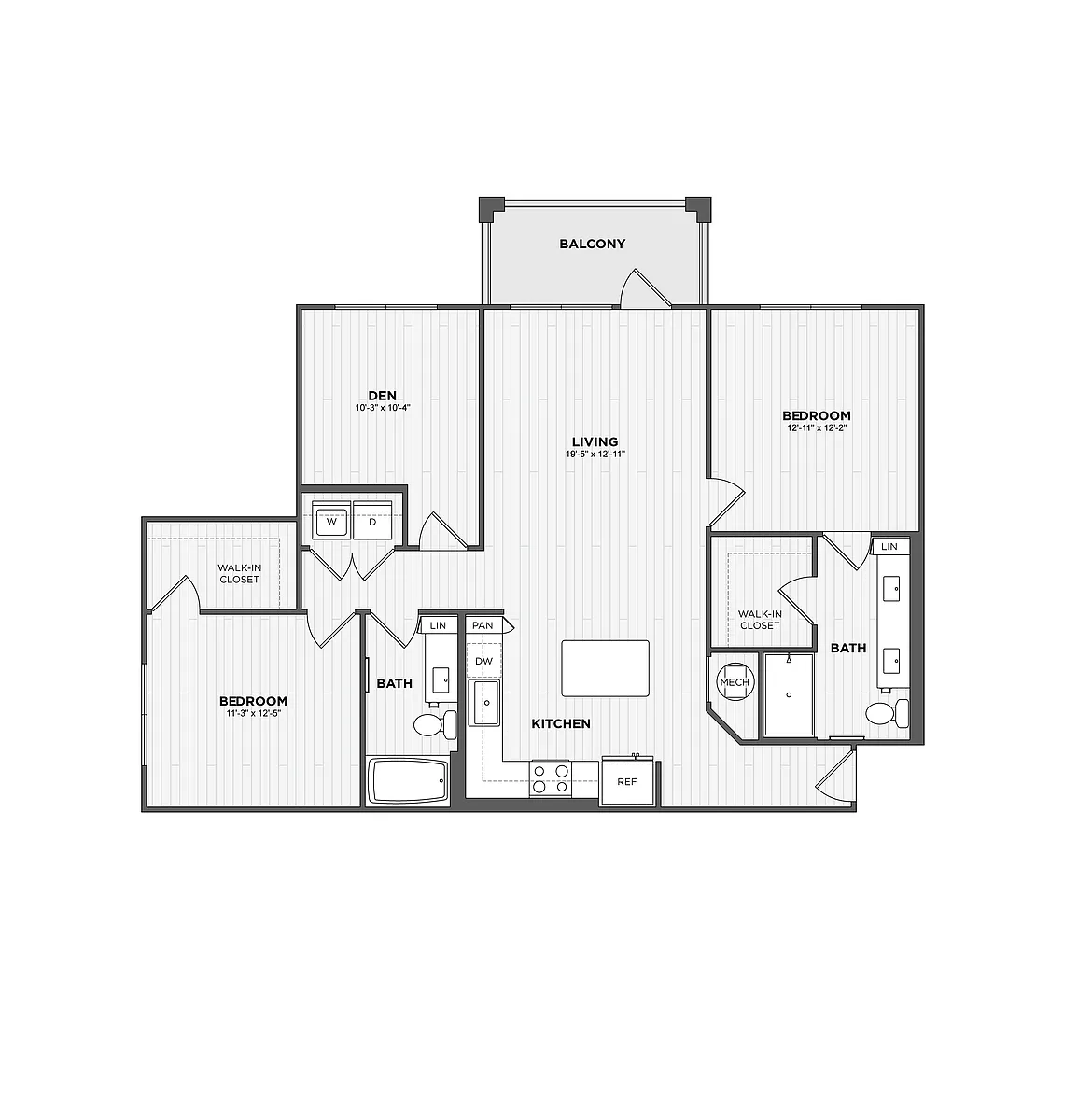 Floor plan 2 Bed/2 Bath Den-B3