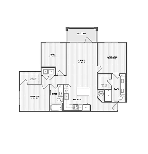 Floor plan 2 Bed/2 Bath Den-B3