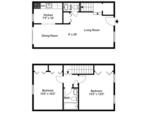 Floor plan 2 Bd/1.5 Bath Townhome