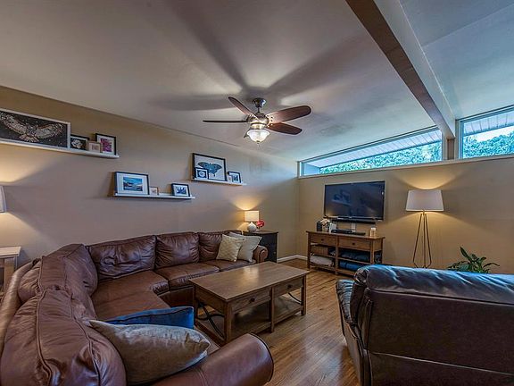 Vaulted ceiling with high windows create a bright area