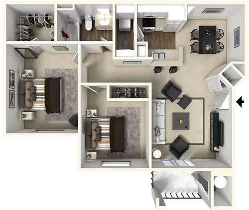 Floor plan Two Bedrooms, 1 Bath 919 SqFt