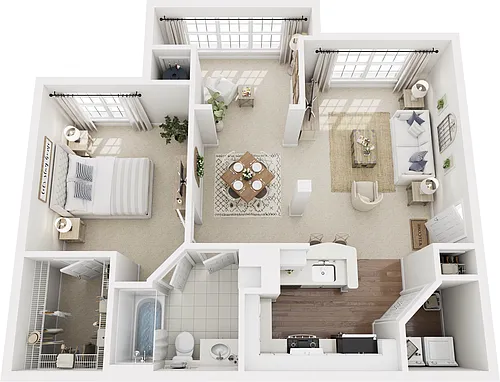 Floor plan A2: 1 Bed 1 Bath