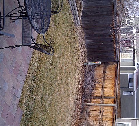 Fenced backyard with patio