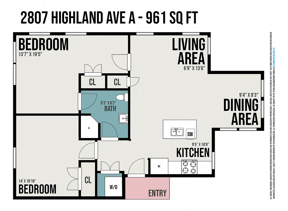 Floor plan 2 Bedroom 1 Bath