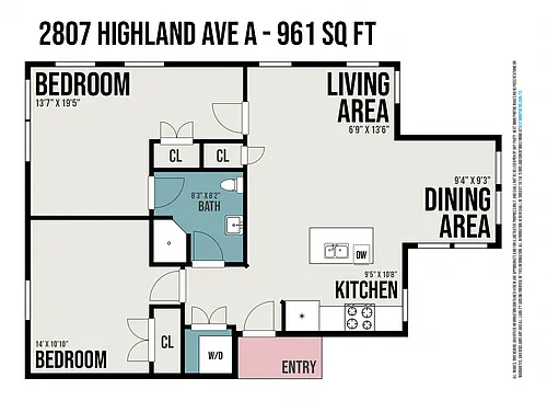 Floor plan 2 Bedroom 1 Bath