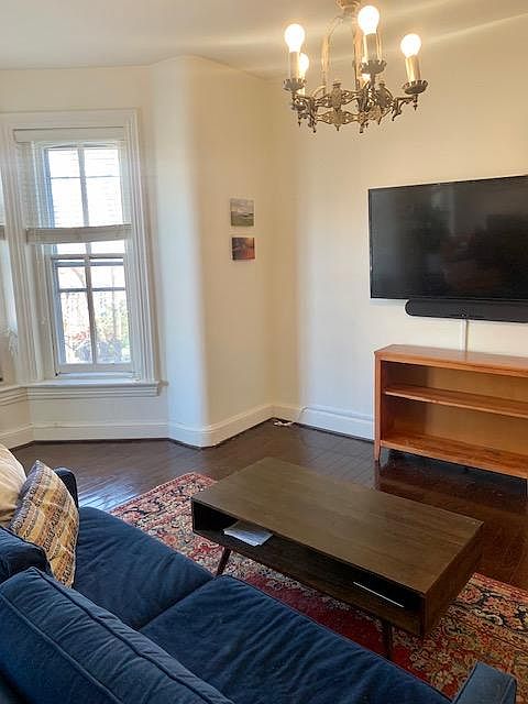 Sofa, coffee table and TV in the living room