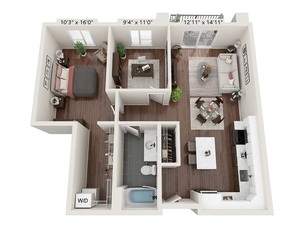 Floor plan One Bedroom plus Den 1B-3