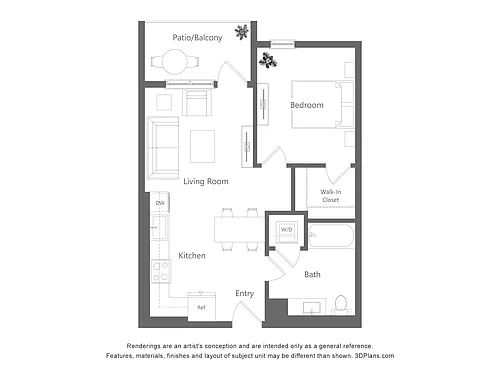 Floor plan One Bedroom, One Bath