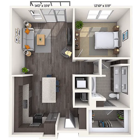 Floor plan Traditional 1x1 842-904 SF