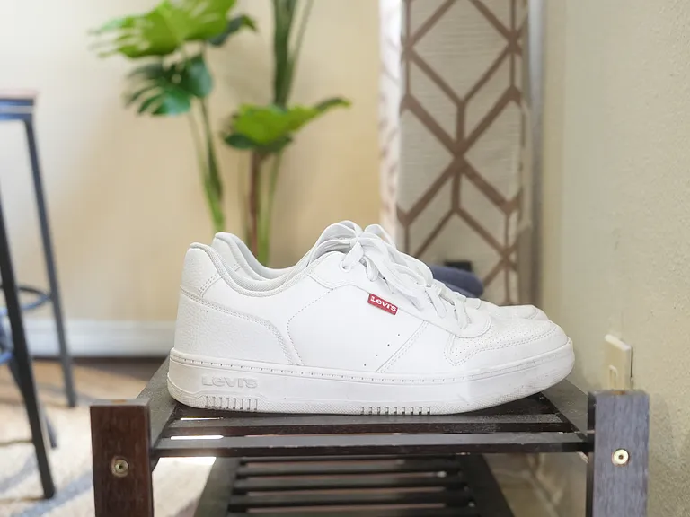 Shoe rack is by the door