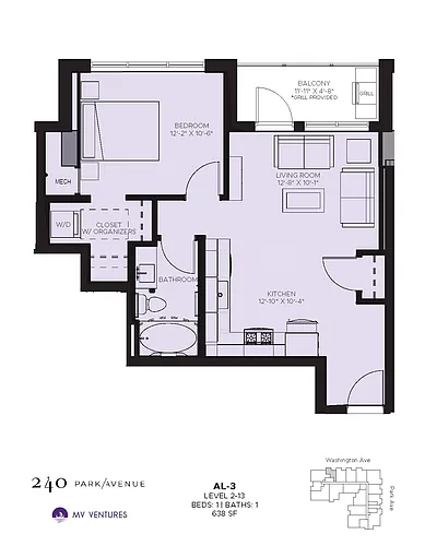 Floor plan $2.59/sq.ft. - One Bedroom AL-3