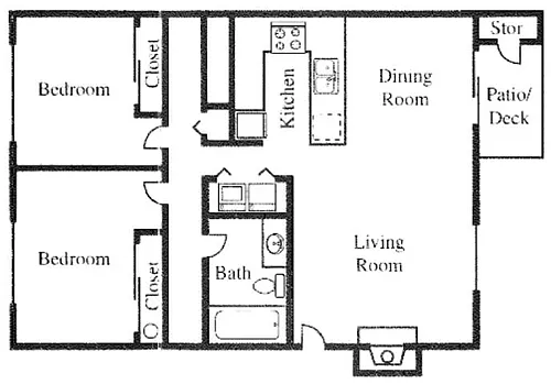 Floor plan 2 Bed 1 Bath