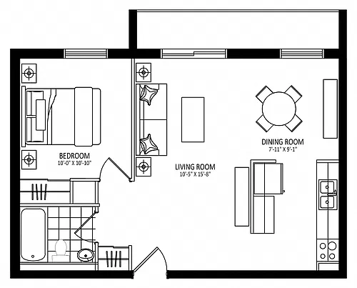 Floor plan 614 Lake St - Plan A 1 Bed 1 Bath