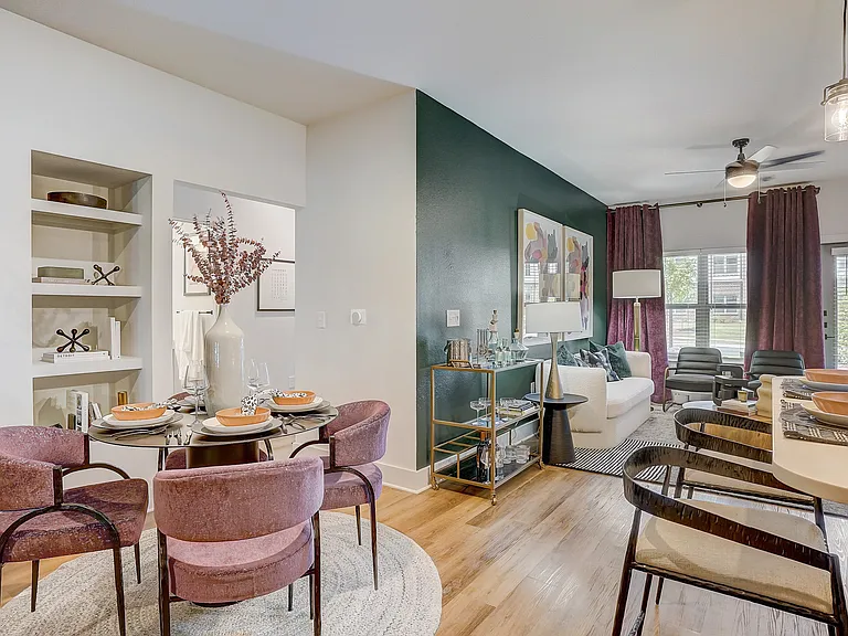 Dining Area with Built-In Shelves & Views to the Living Room