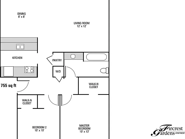 2x1 Economy l 755 sq ft l Fircrest Gardens 2x1 Economy l 755 sq ft l Fircrest Gardens