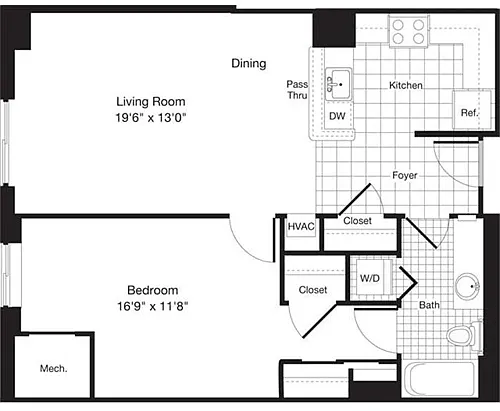 Floor plan 1 Bedroom Q