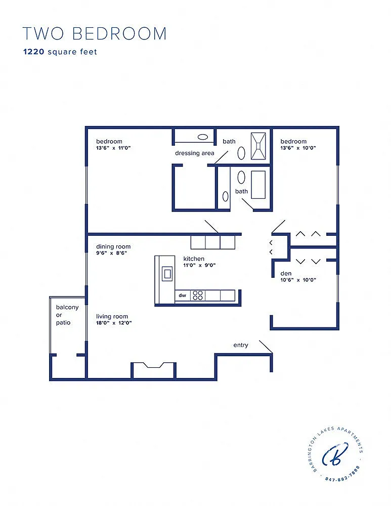 Floor plan Two Bedroom Plus Den
